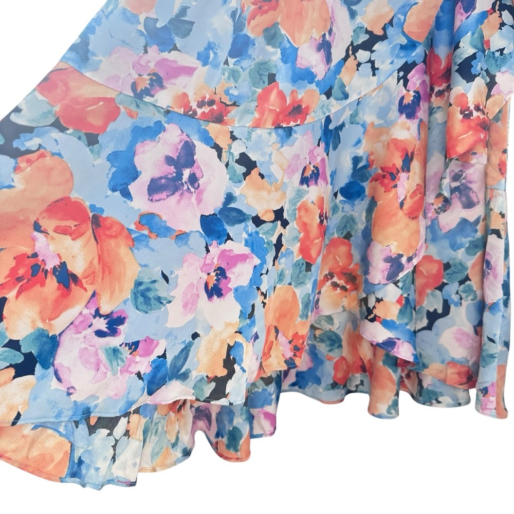 Nicole Miller Maxi Dress Large Faux Wrap Floral Flutter Sleeve V-Neck - Picture 12 of 15